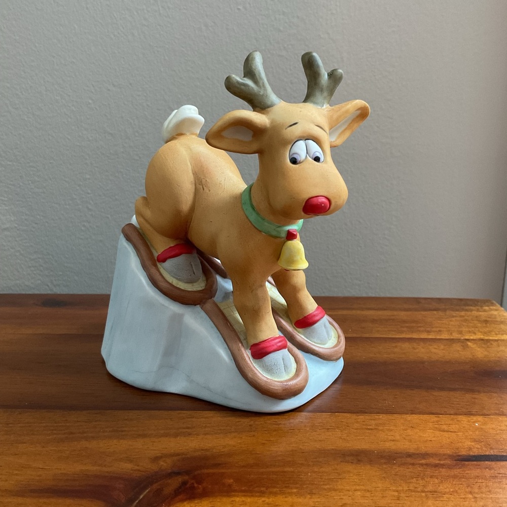 1985 Schmid Reindeer Figurine – Vintage Christmas Reindeer on Skis Holiday Korea